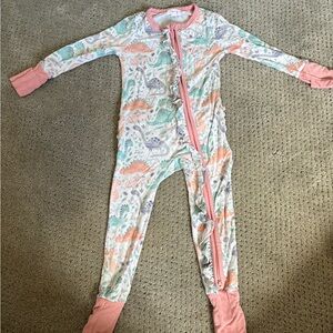 Angel Dear Dinosaur Print Kids Pajama Set - Pink and Green